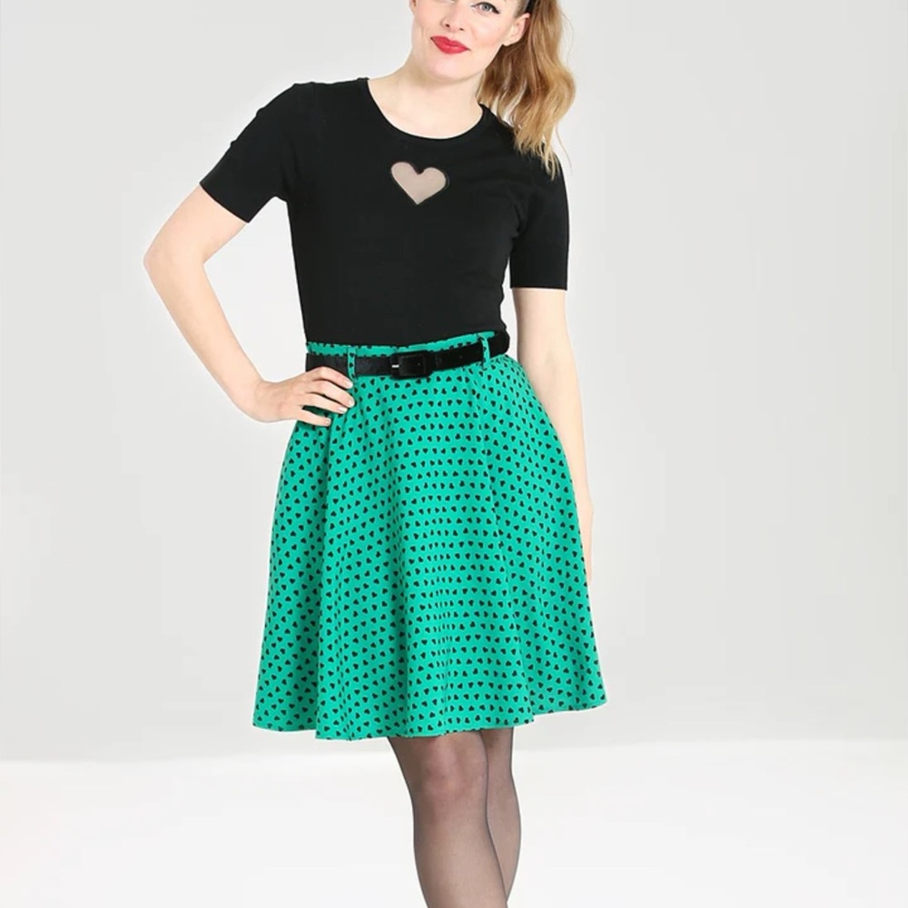 RARE!! EUC Hell Bunny Paradisum Black Heart Pinup Skater Skirt
